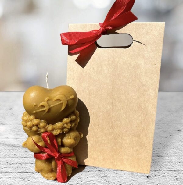 Beeswax Candle - bear holding a heart