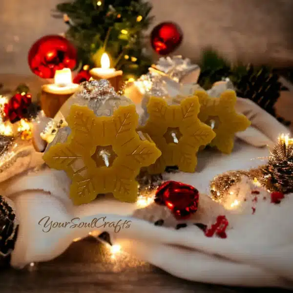 Snowflake shaped natural beeswax candles