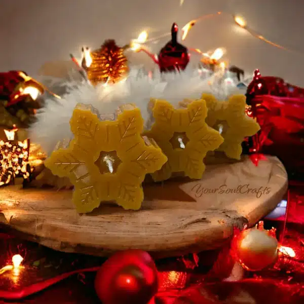 Snowflake shaped beeswax candles